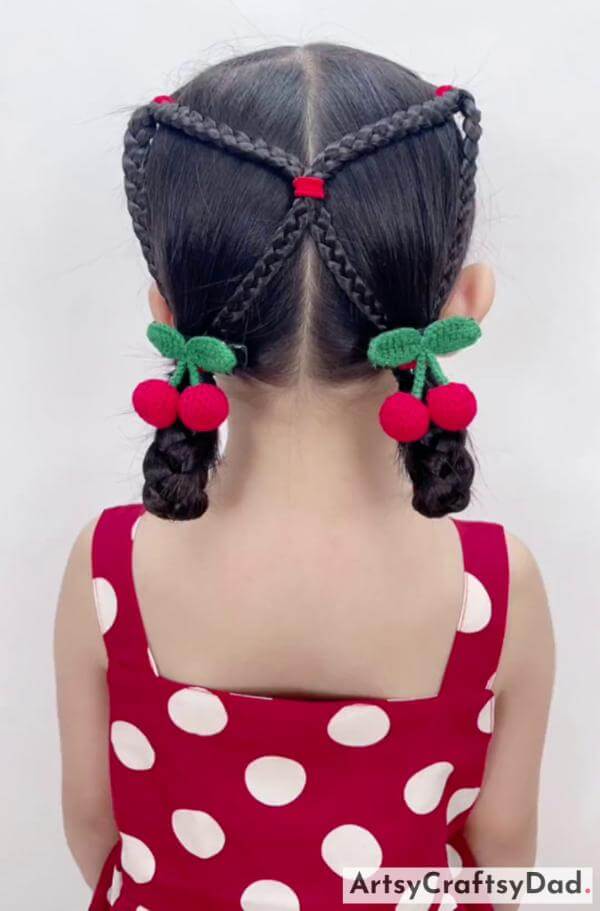 Beautiful Braided Dual Ponytail Hairstyle - Delightful Red Ribbon Braids Look for Little Ones