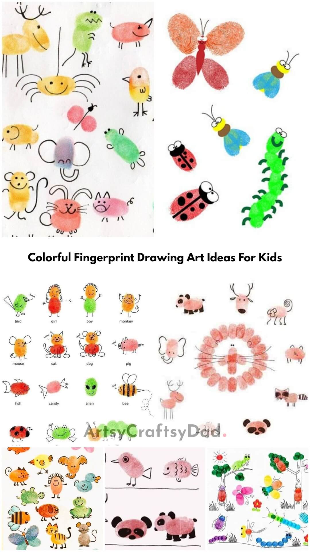 Easy Colorful Fingerprint Drawing Art Ideas For Kids