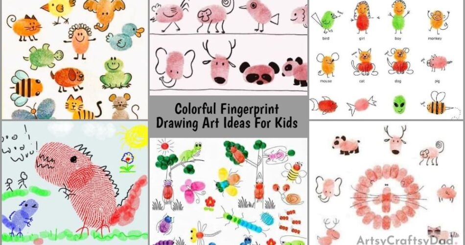 Easy Colorful Fingerprint Drawing Art Ideas For Kids