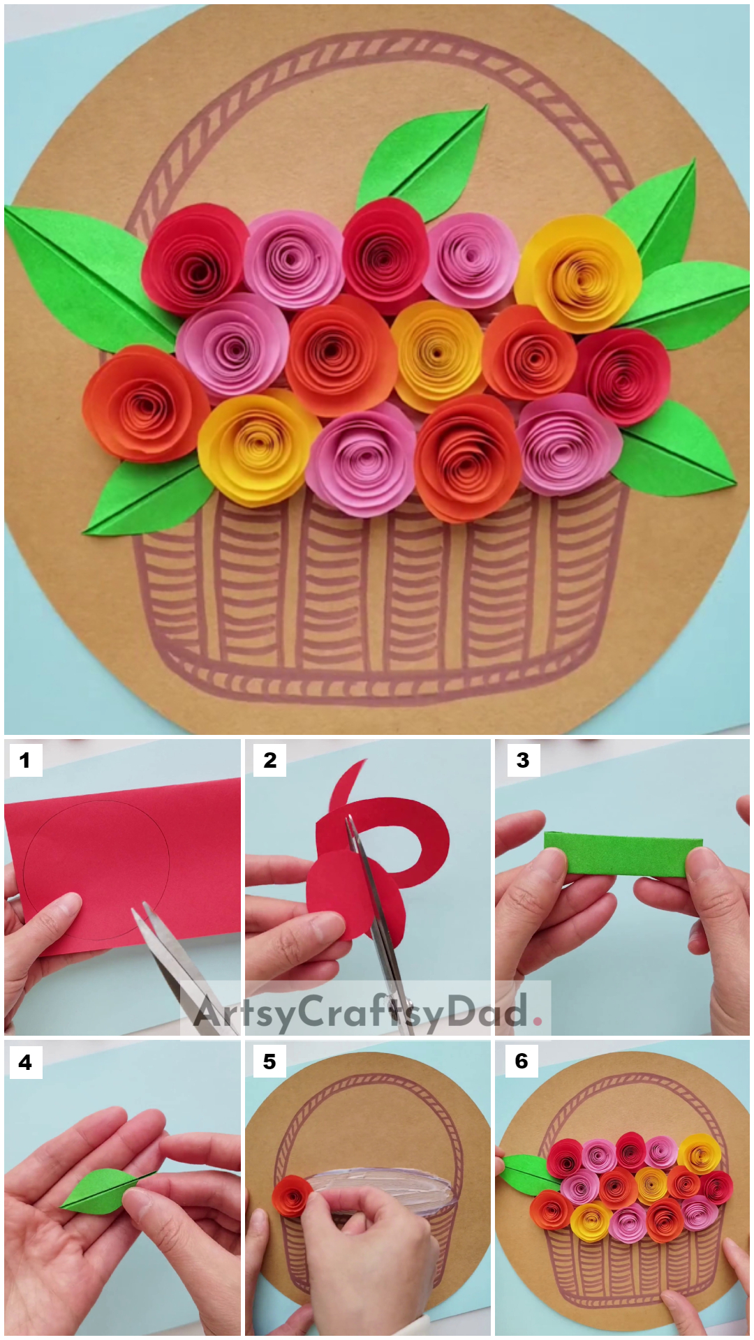 Colorful Paper Flower Basket Craft Tutorial For Kids