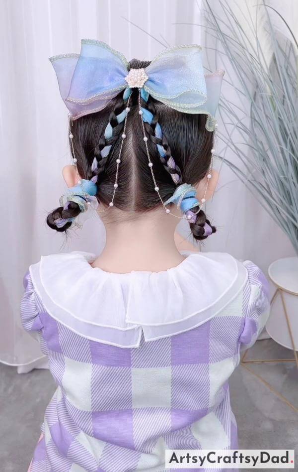 Easy Way Braided Hairstyle With Ribbon Bow-Trendy braided hairstyle for children
