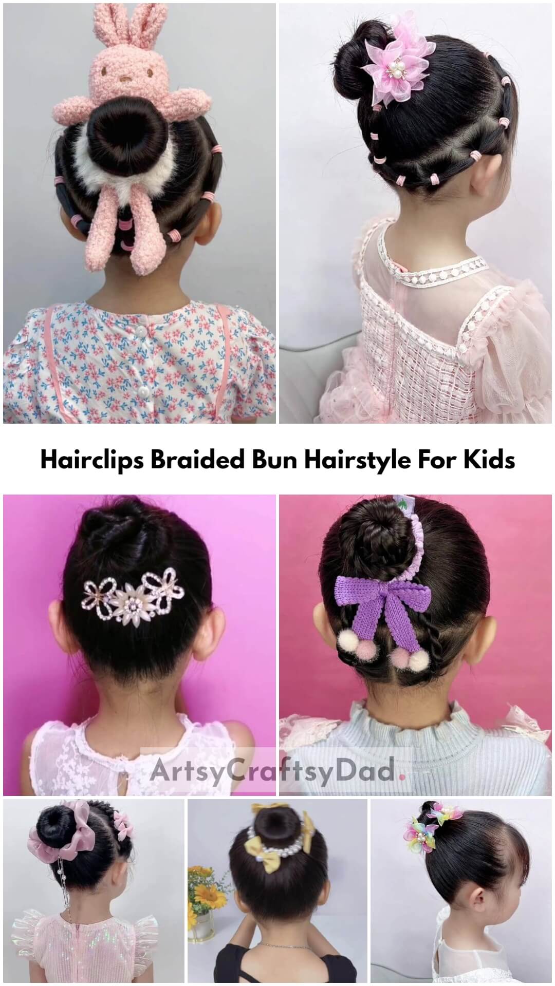 Adorable Hairclips Braided Bun Hairstyle For Kids