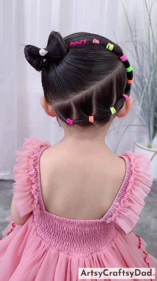 Lovely Beads Bow Bun Hairstyle for Kids-Sweet hair clips for children's braided bun look