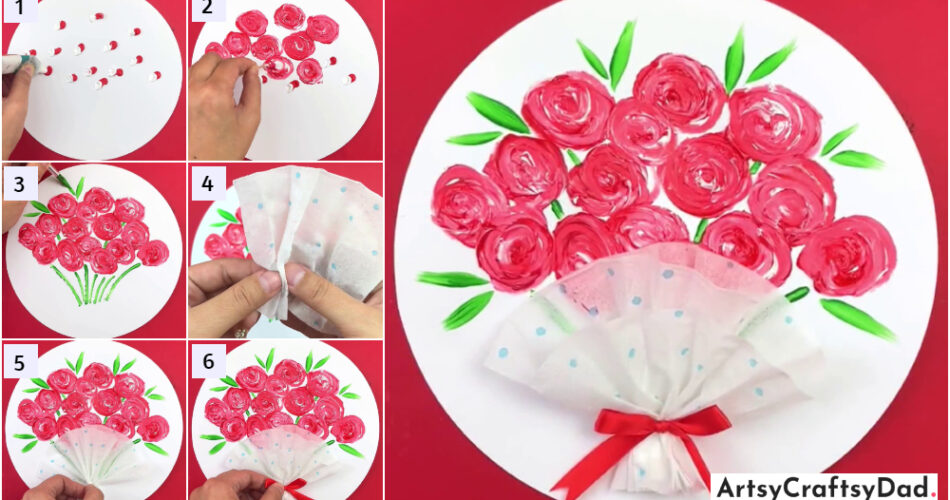 Rose Flower Bouquet Artwork Tutorial For Kids