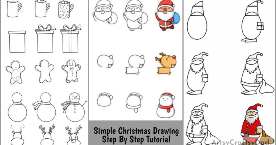 Simple Christmas Drawing Step By Step Tutorial For Kids