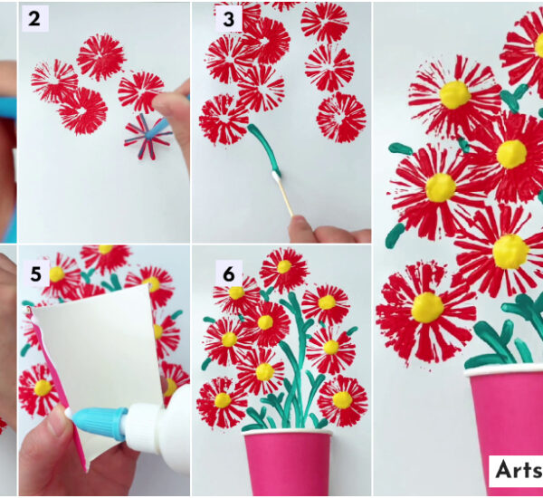 Straw Print Flower Painting Art Tutorial For Kids