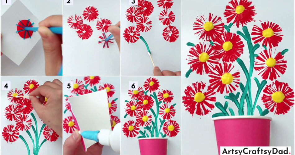Straw Print Flower Painting Art Tutorial For Kids