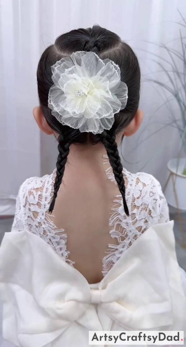 Unique Braided Hairstyle With Floral Clip-Lovely Braids for Kids' Hair