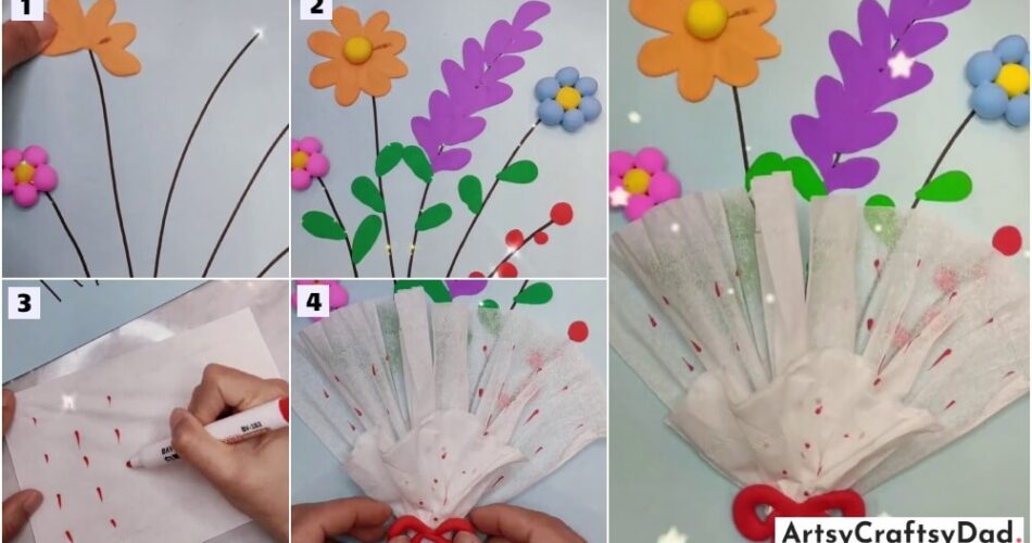 Colorful Clay Flowers And Tissue Papers Bouquet Craft Tutorial
