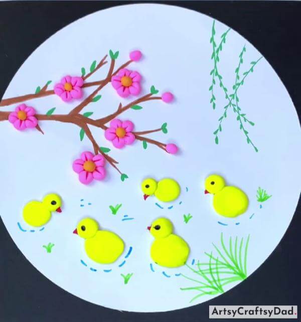 Beautiful Duck & Cherry Blossom Scenery Clay Craft Idea
