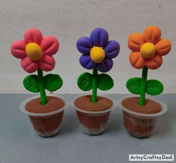 Cute Clay Flowers Pot Art Ideas for Kids 