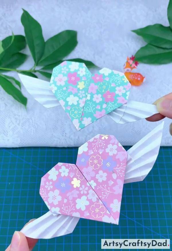 Cute Paper Heart with Wings Craft Idea for Kids 