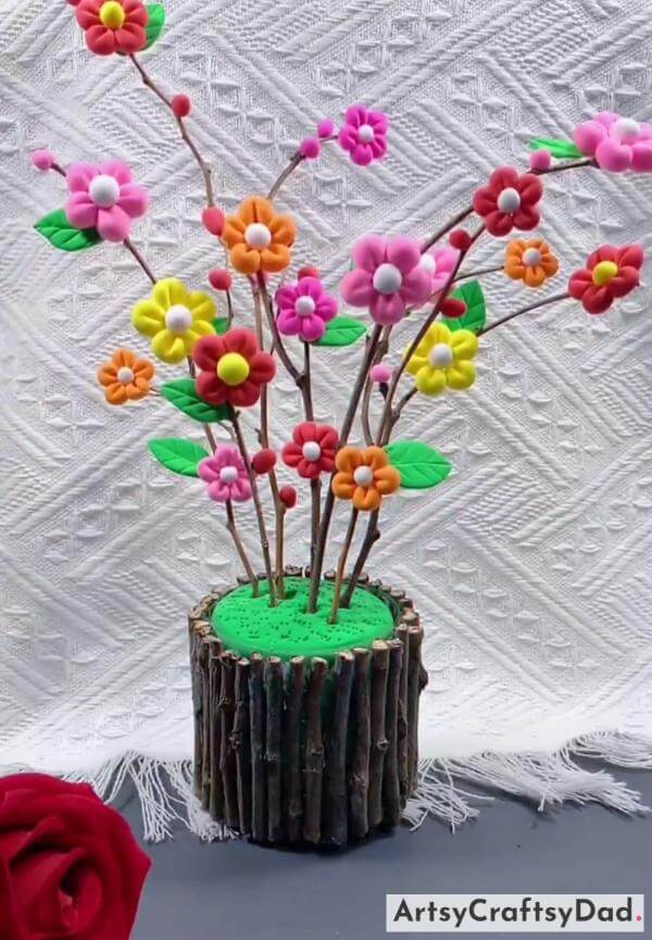 Decorative Colorful Clay Bunches Flowers Pot Craft for Children 