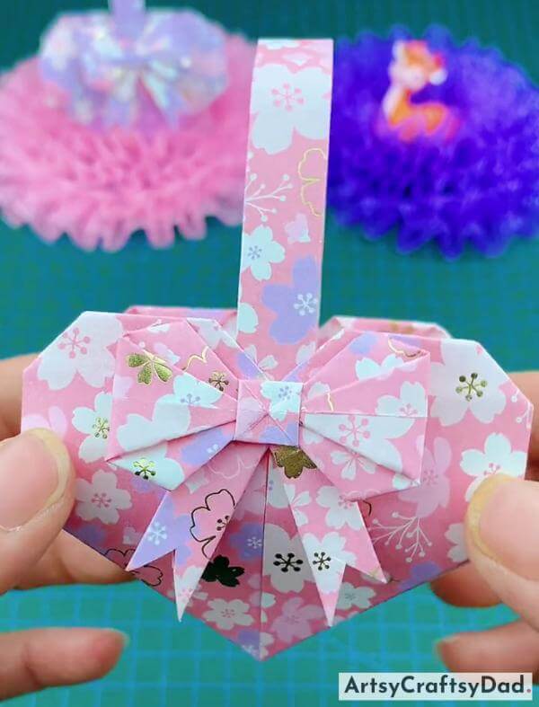 DIY Origami Heart Shaped Flower Basket Craft Idea for Elder Ones 