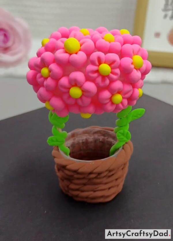 DIY Pink Clay Flowers Basket Craft for Kids 