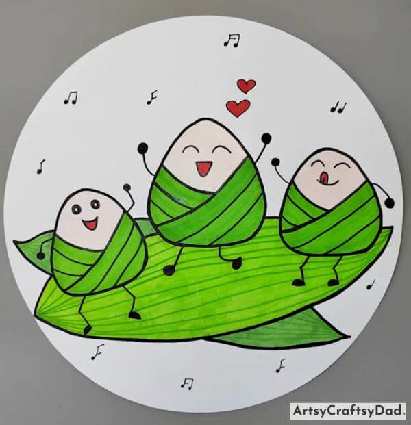 Handmade Green Leaves Drawing Art for Children 
