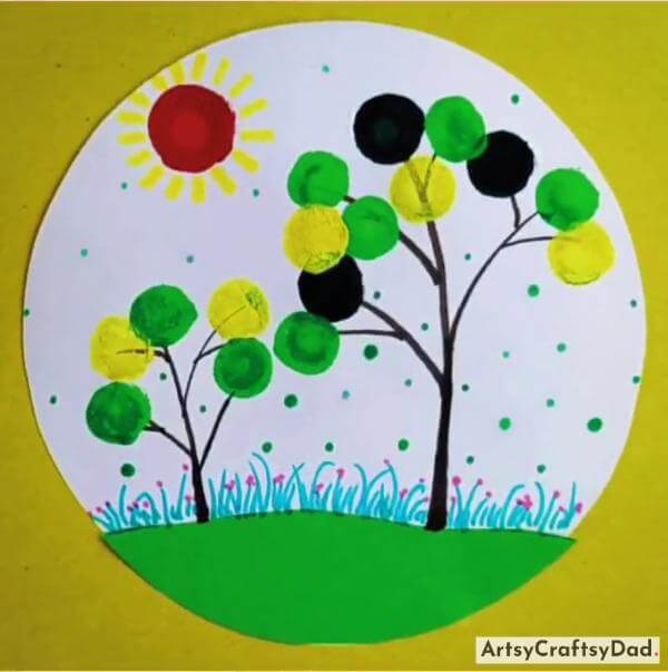 Simple Circle Stamp Tree Drawing Ideas for Kids 