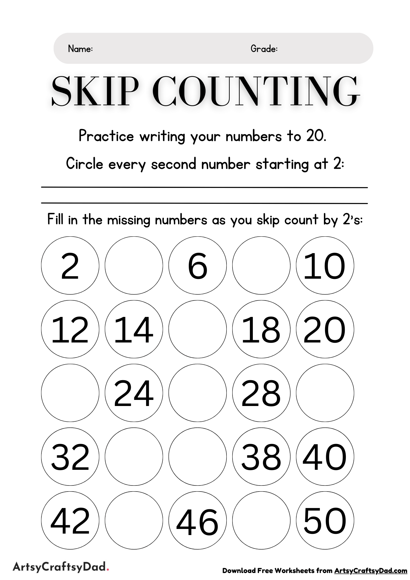 Fill the Missing Numbers Worksheet