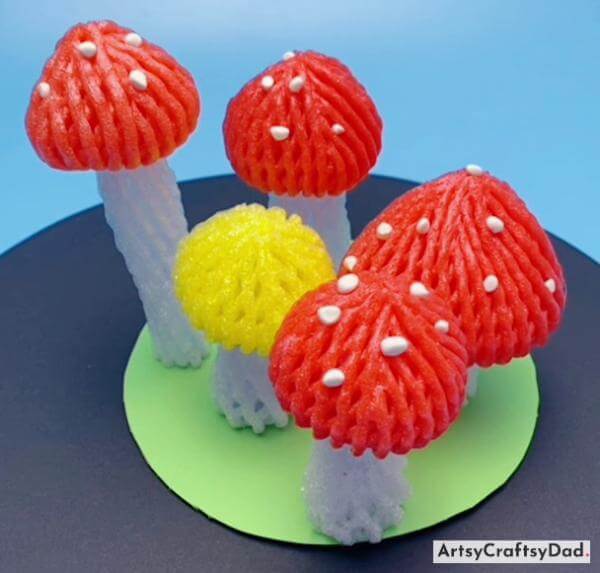 Homemade Fruit Foam Net Mushroom Craft For Kids