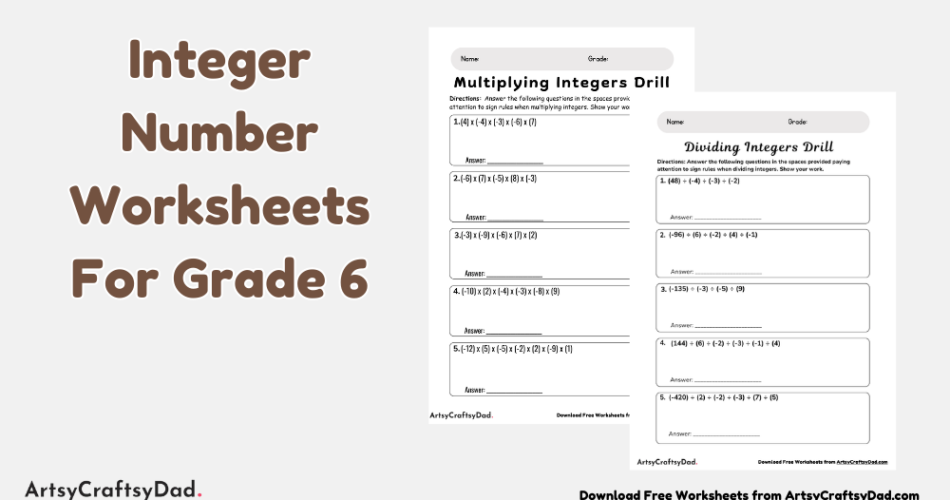 Integer Number Worksheets For Grade 6