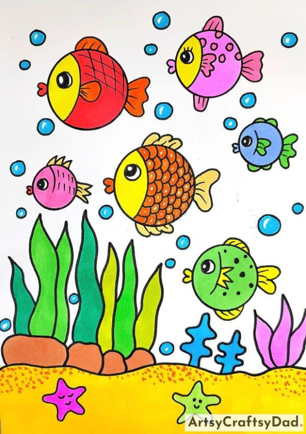 A Colorful Fish Drawing Art For Kids 