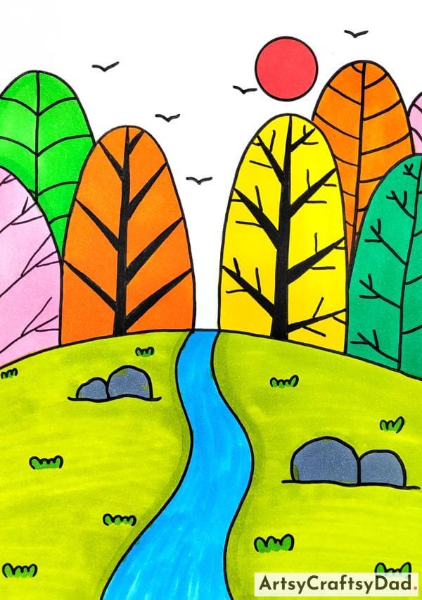 A Colorful Tree Drawing Ideas For Kids 