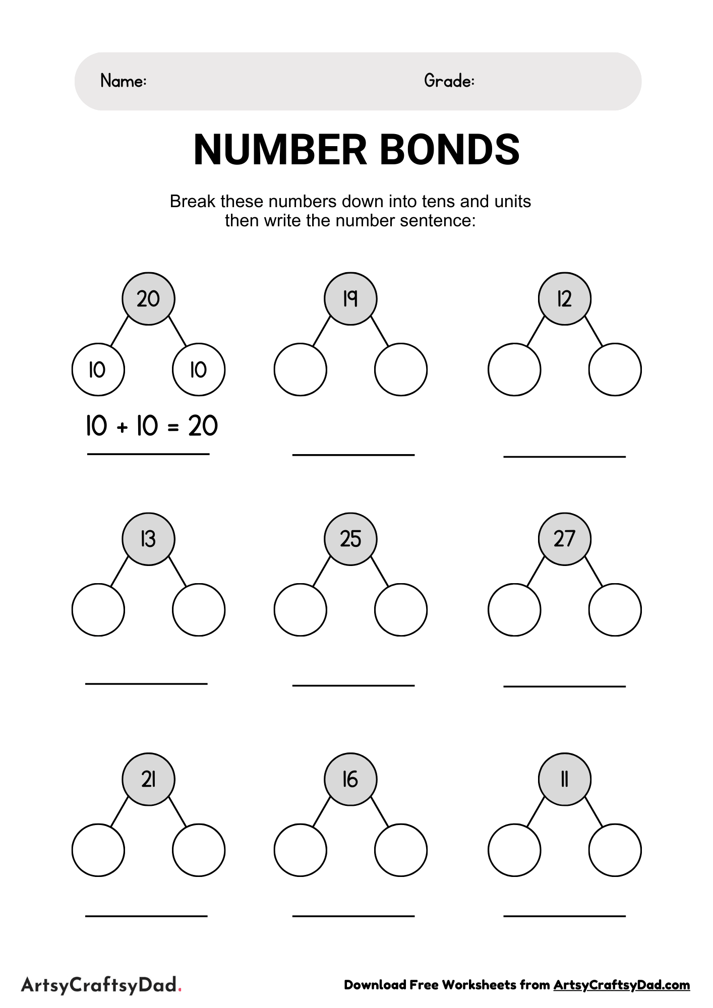 Addition with Number Bonds Worksheet