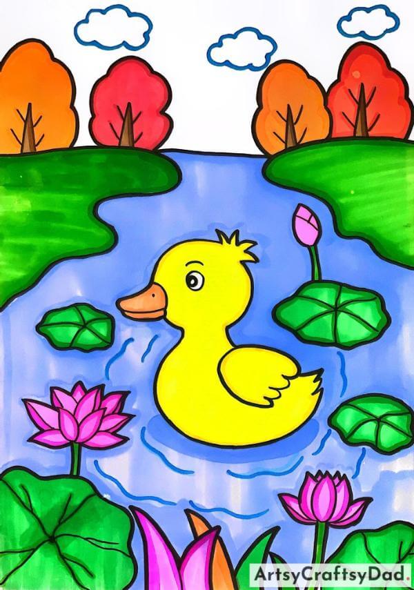 Amazing Floating Duck Drawing For Project