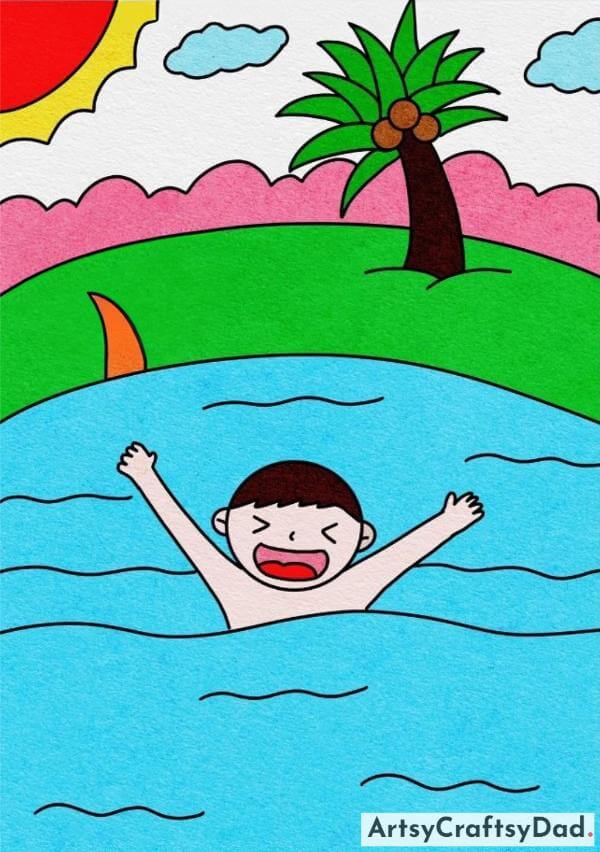 Amazing Kid Swimming Drawing Art for Toddler