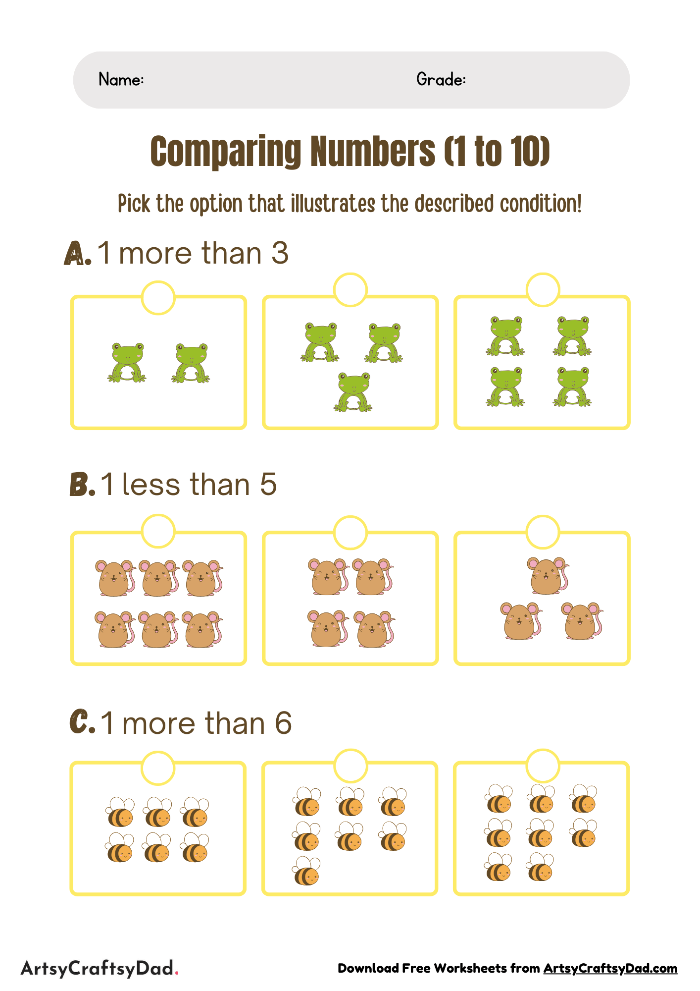 Animal Number Comparing Worksheets