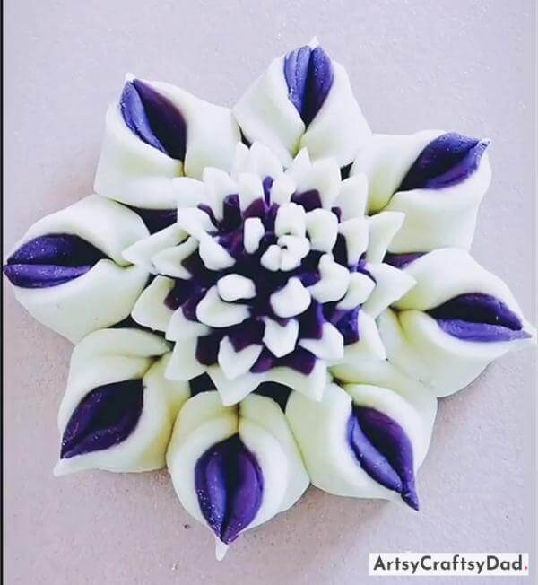 Attractive And Pretty Flower Craft Using White And Purple Play Dough