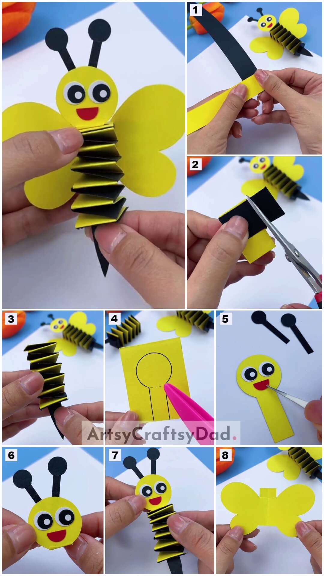 Beautiful Accordion Paper Bee Craft Step By Step Tutorial