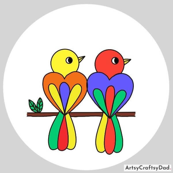Beautiful Colorful Birds Drawing For Kids