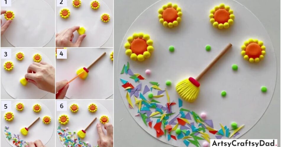 Broom & Sunflowers Clay Craft Tutorial For Kids
