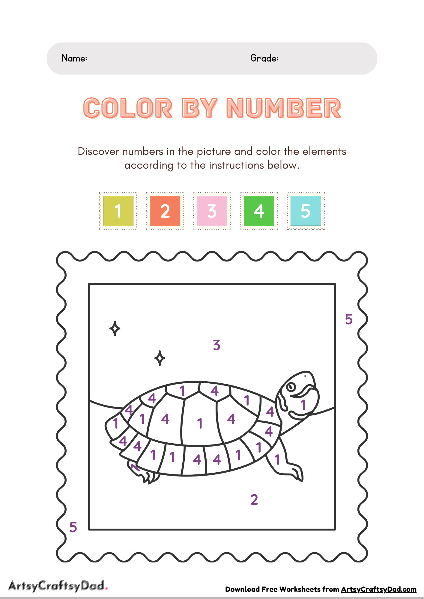 Color The Animals And Trees By Numbers Worksheet