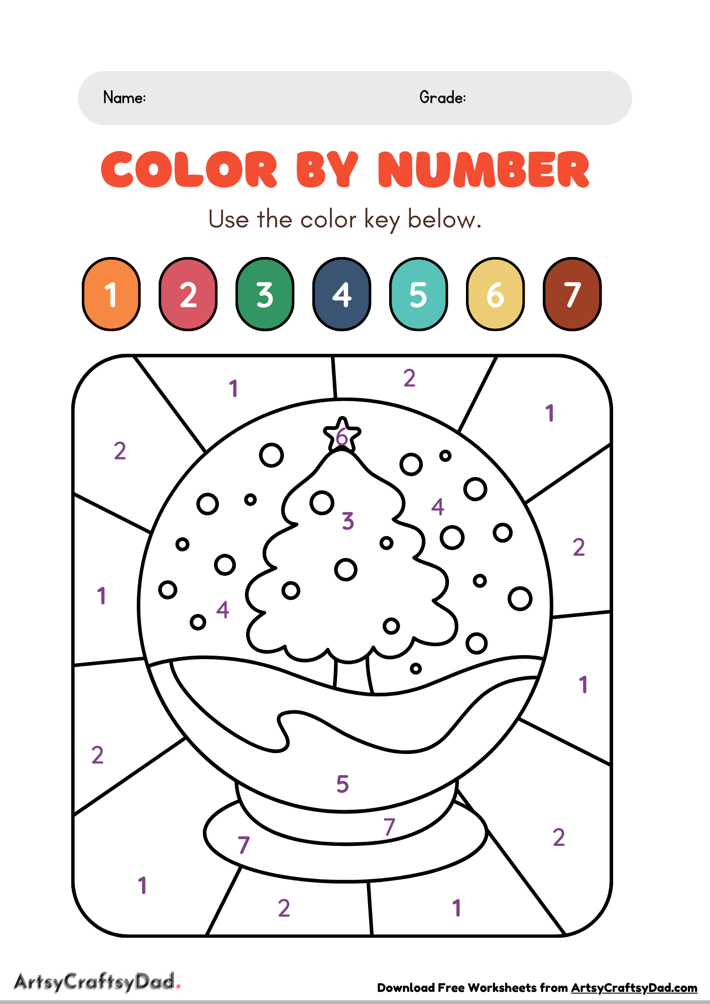 Coloring The Objects By Numbers Worksheet For Kindergarten