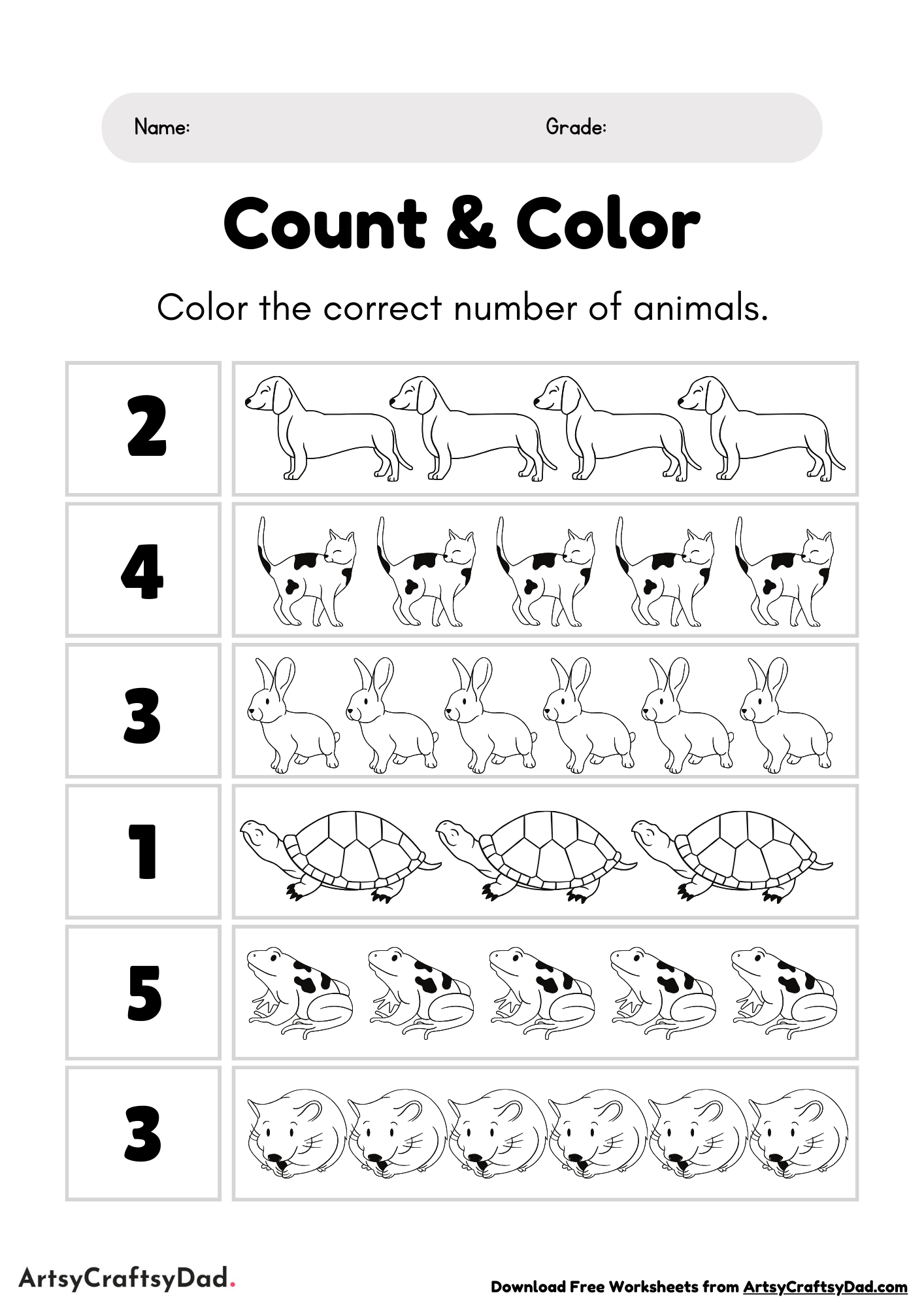 Count & Color the Animals Worksheet