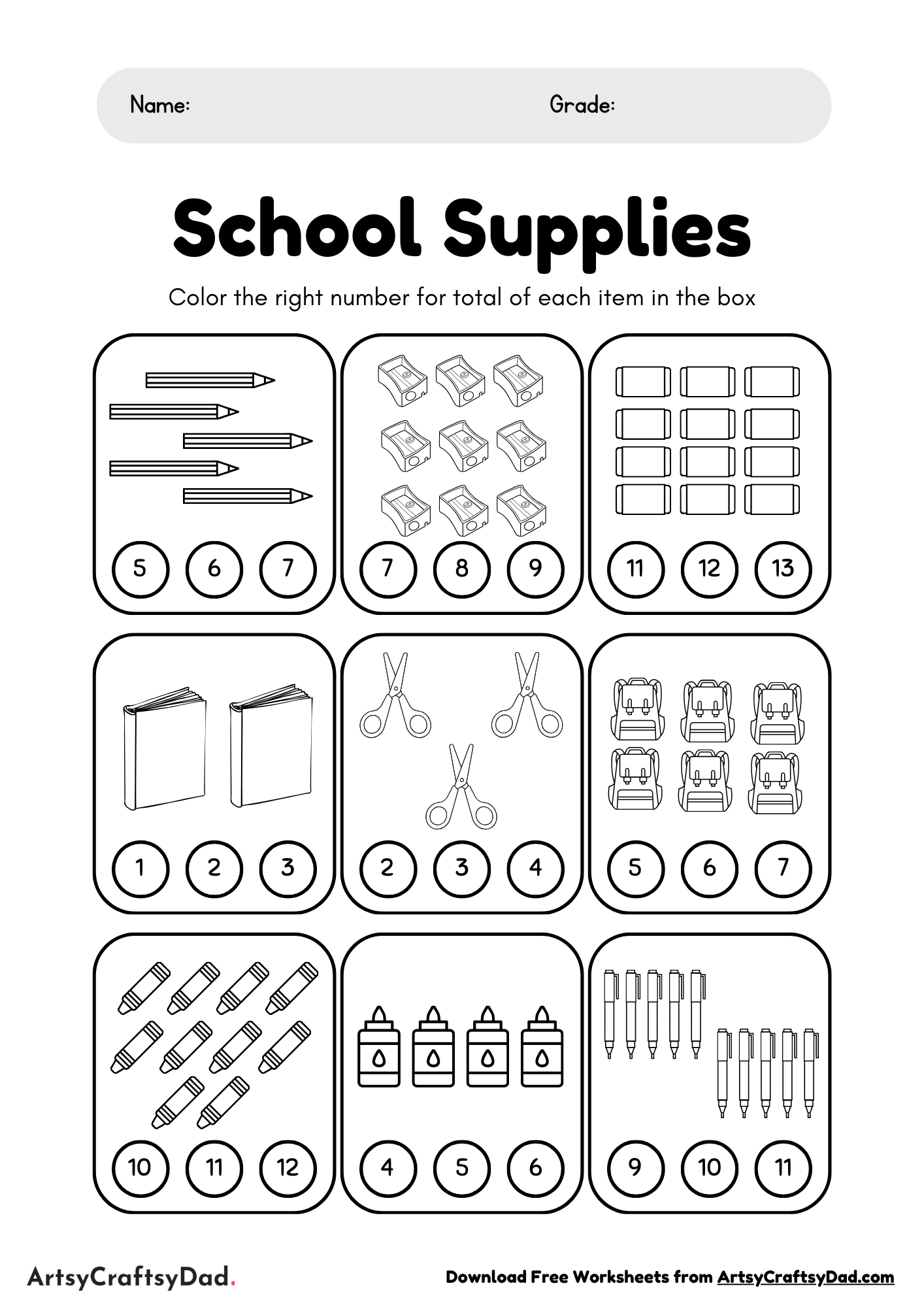 Count & Color The Right Ordinal Number On School Items