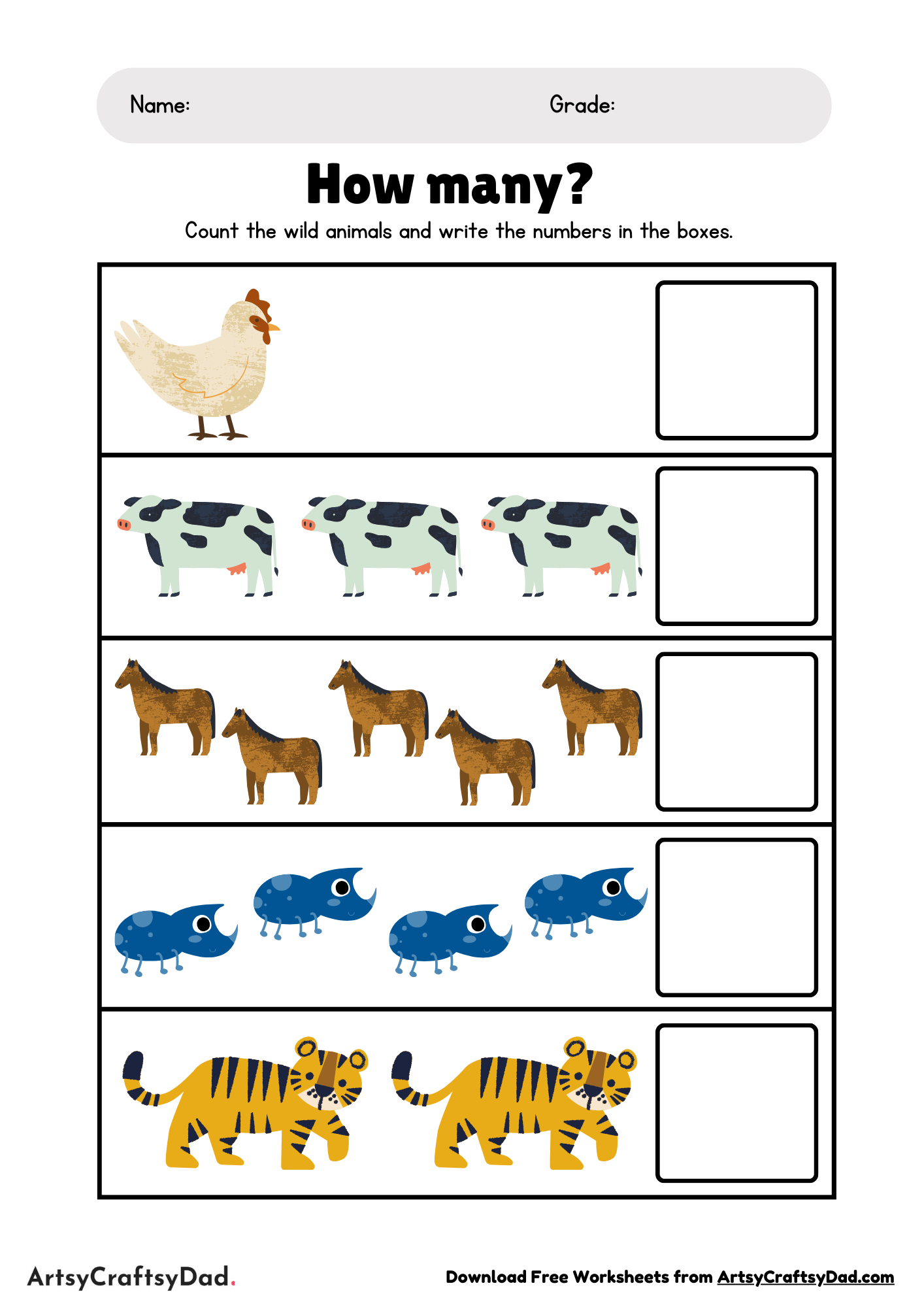Count the Animals and Write the Number Worksheet
