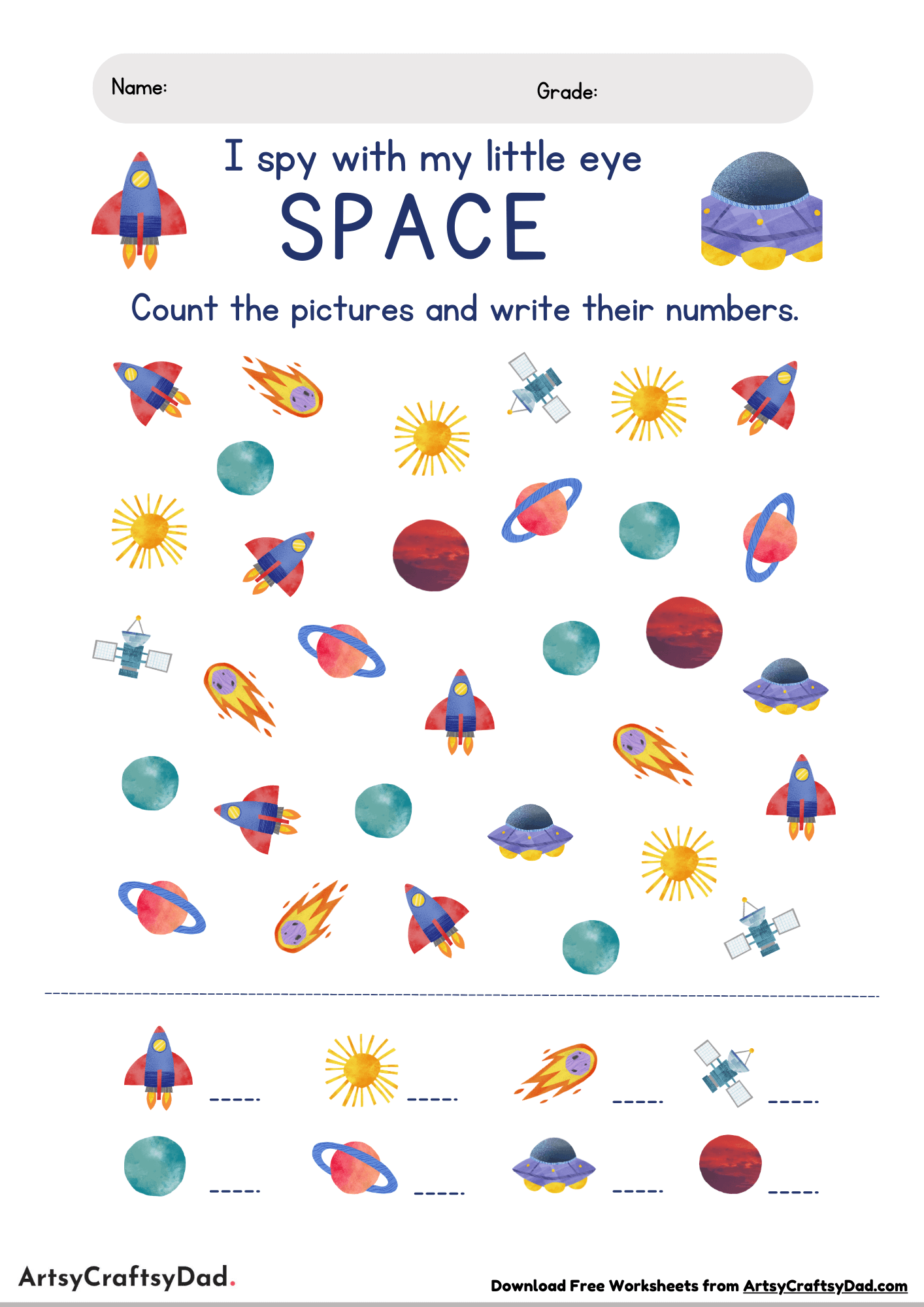 Count the Space Objects Worksheet