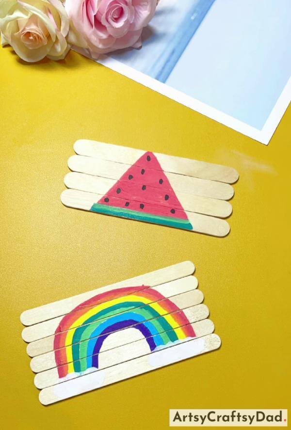 DIY Popsicle Stick Rainbow and Watermelon Craft for Kids 