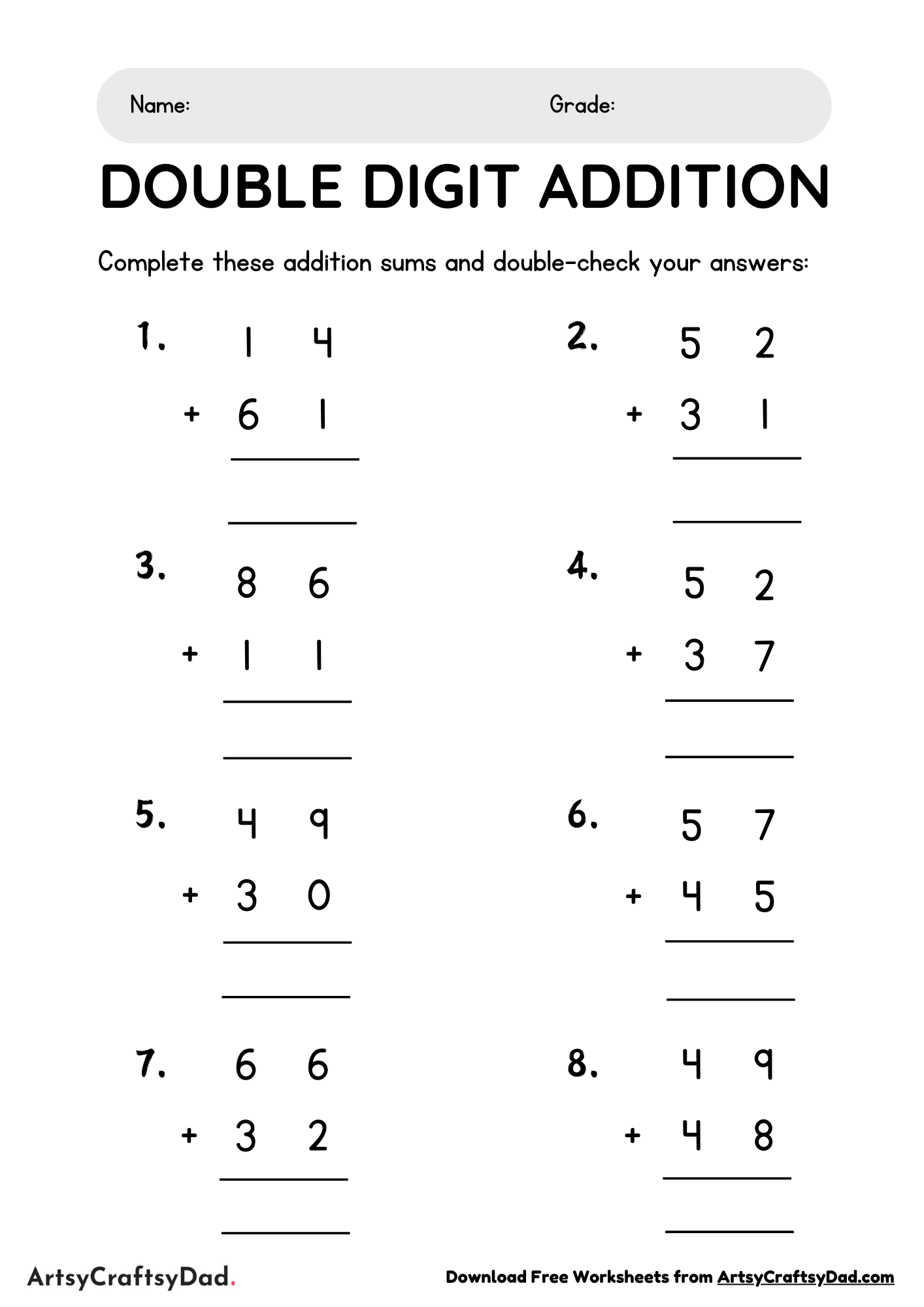 Double Digit Addition Worksheet