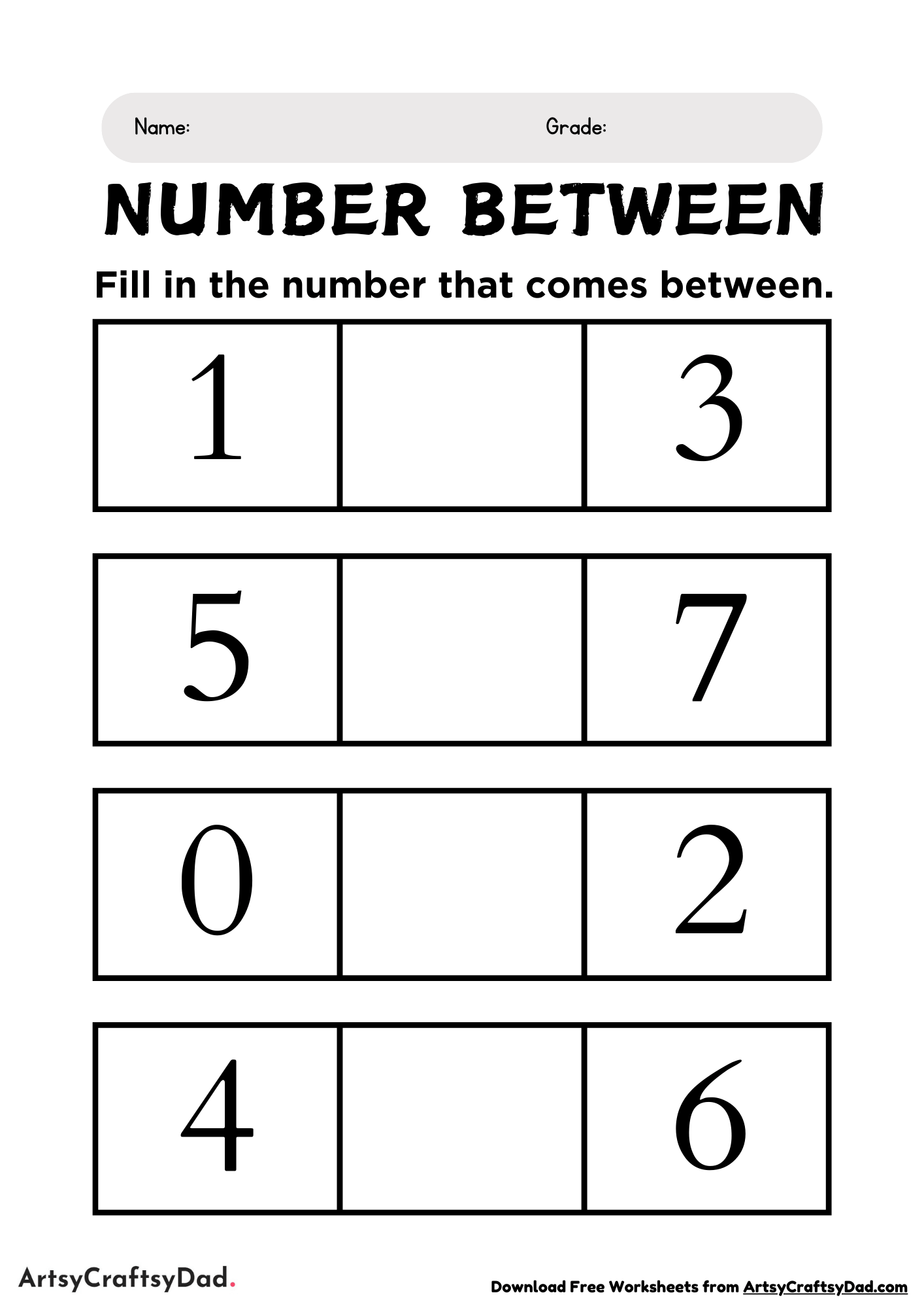 Fill the Number Between Worksheets