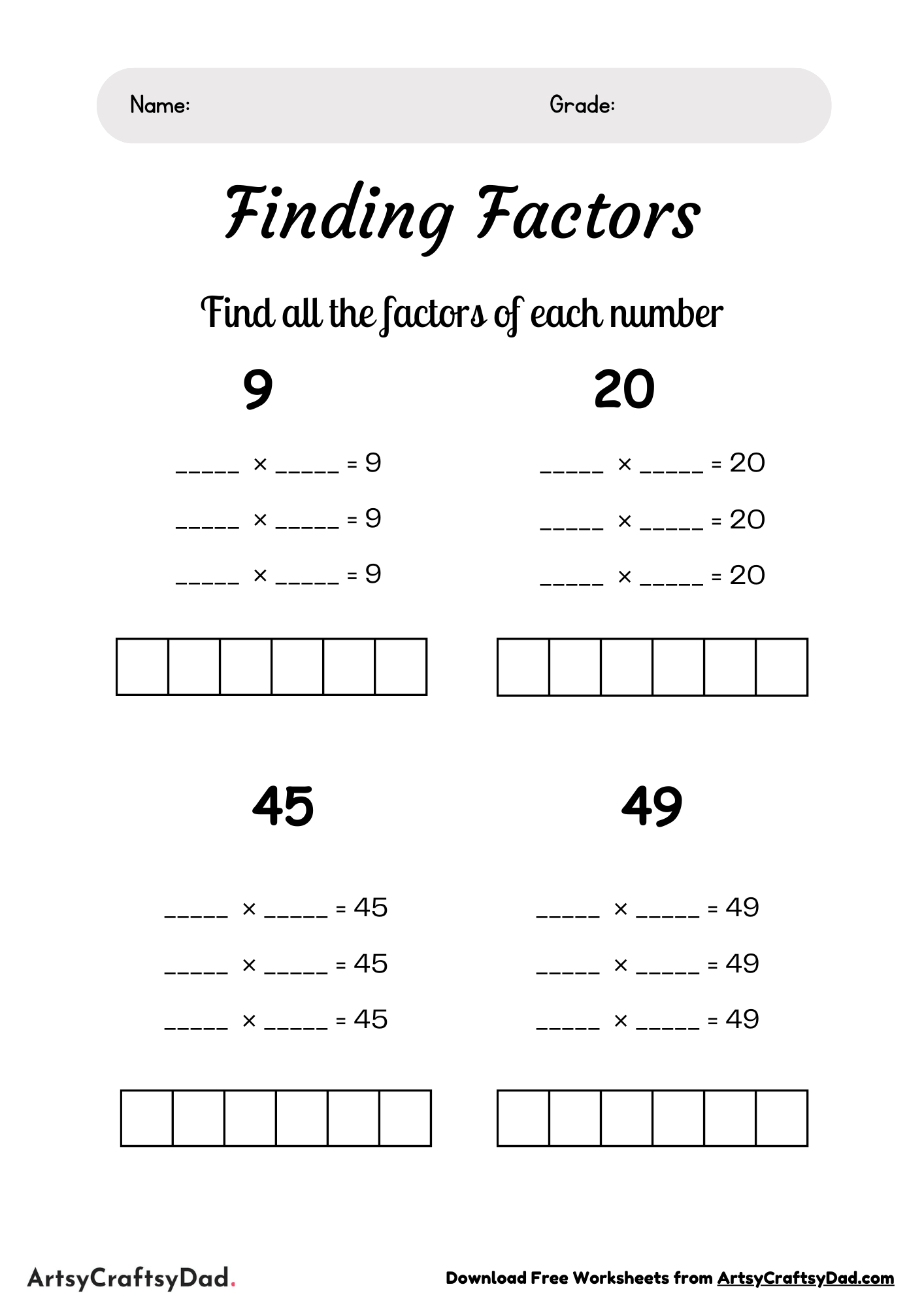 Finding the Factors Worksheet