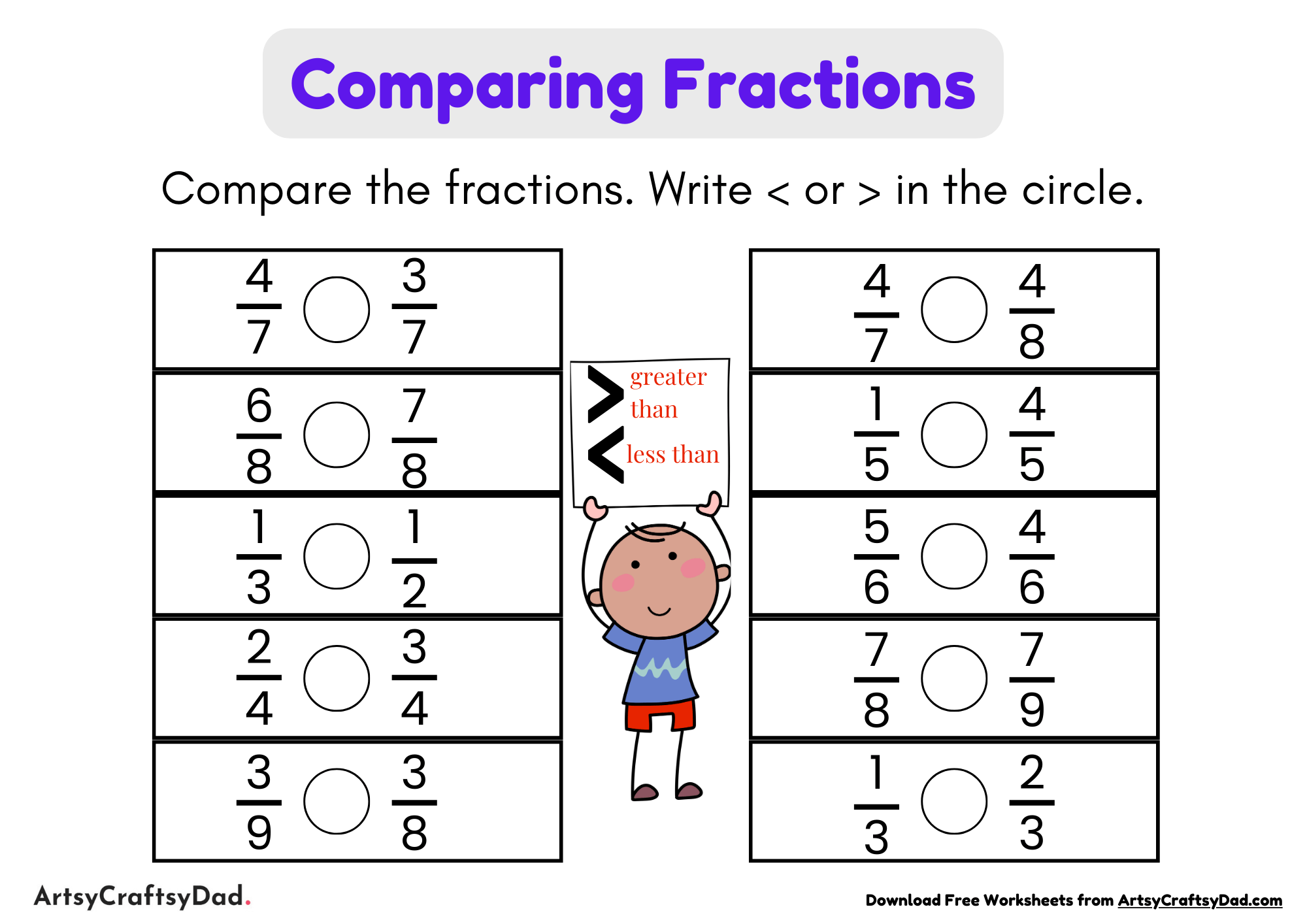 Fraction Comparing Worksheet For Grade 2