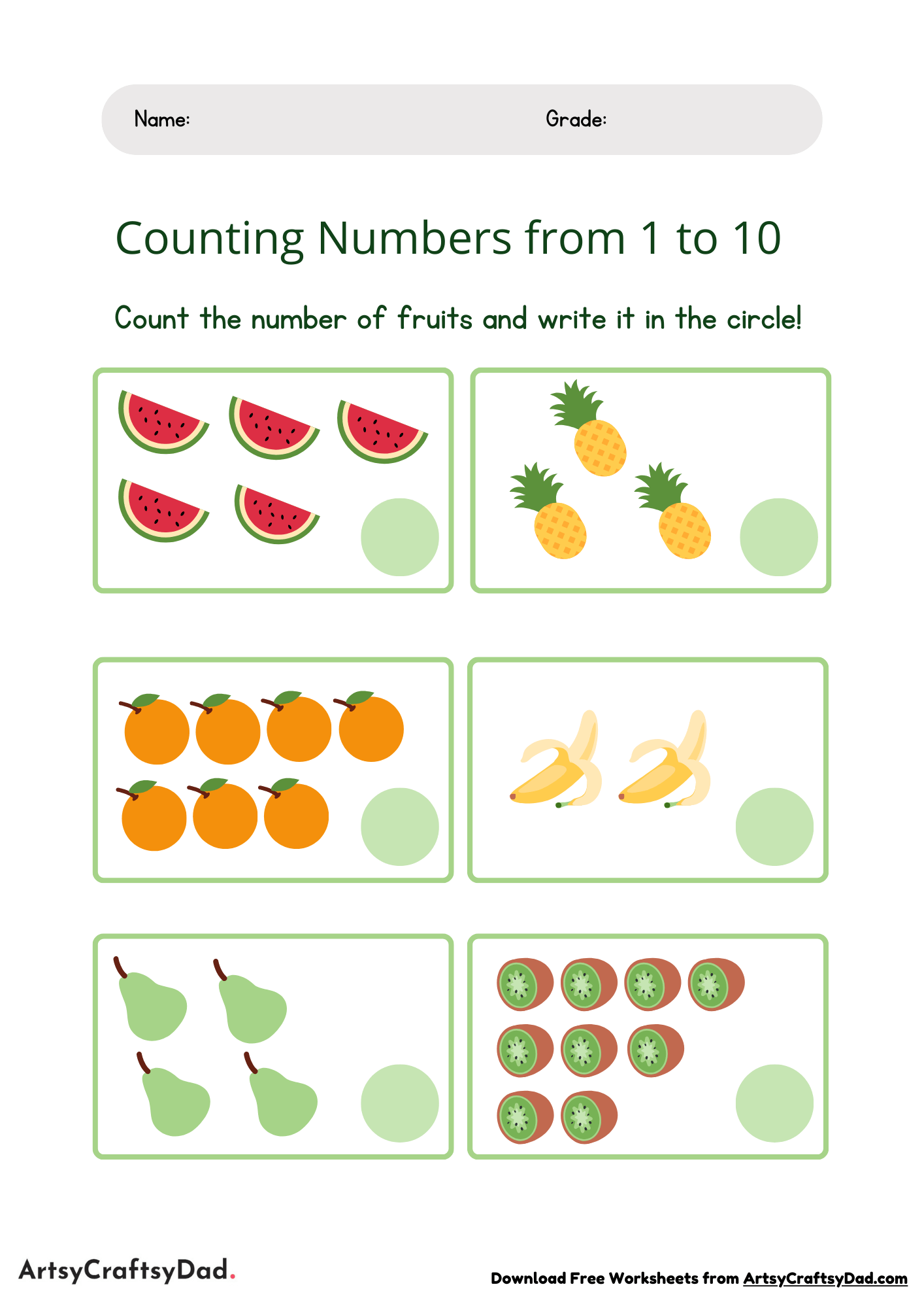 Fruits Counting worksheets for Kids