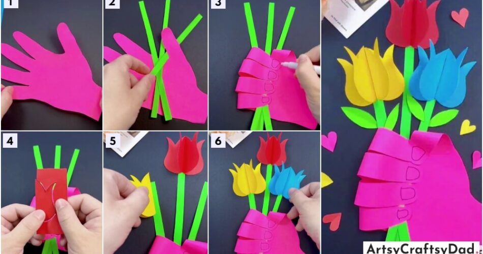 Handprint Paper Flower Bouquet Craft Tutorial