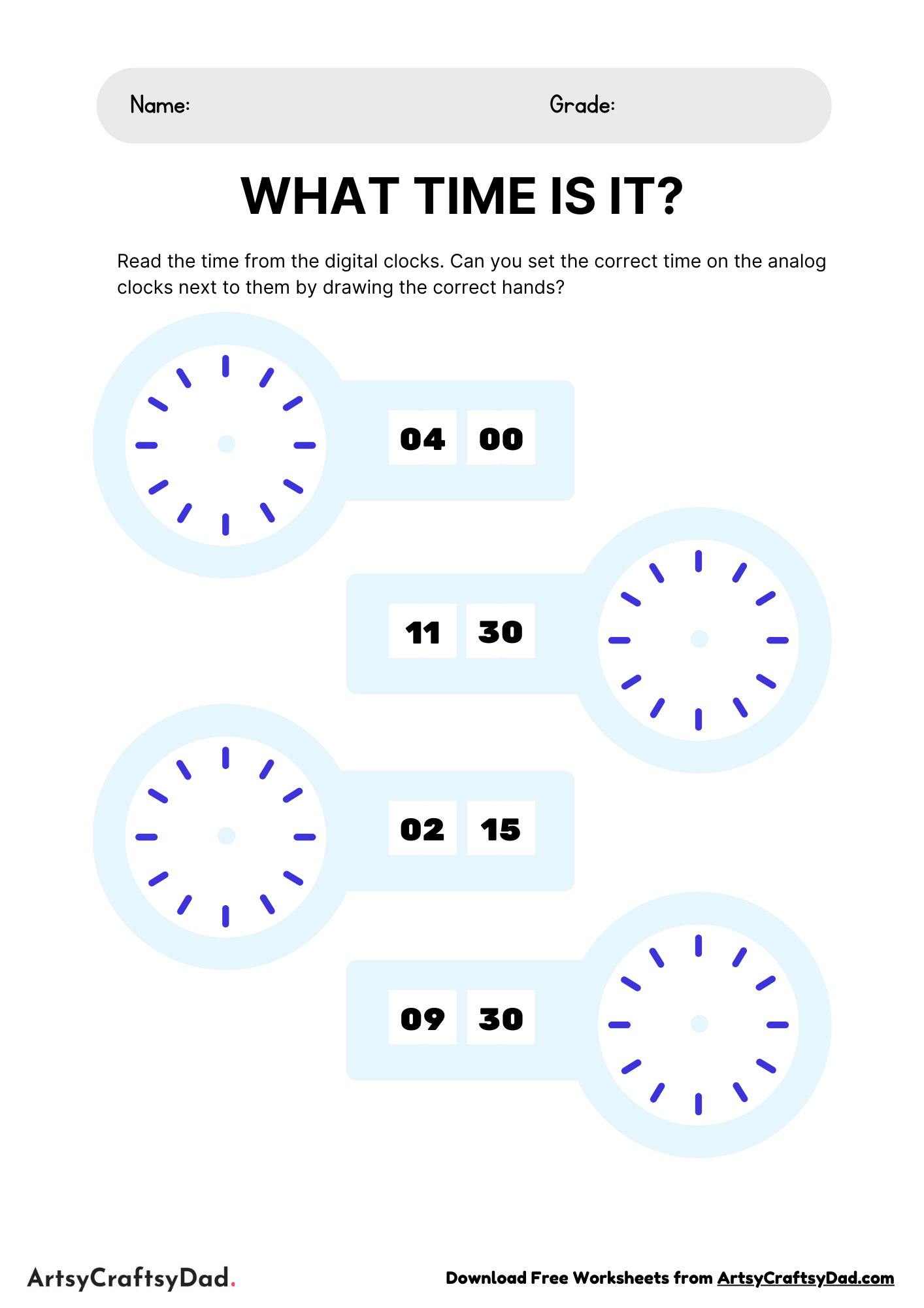 Know Your Analog Watch Worksheet