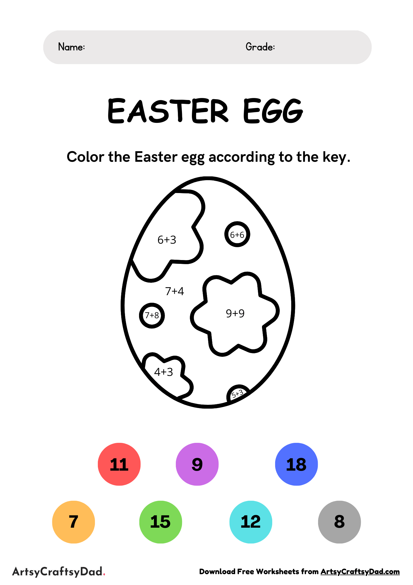 Learn Addition by Coloring the Easter Egg
