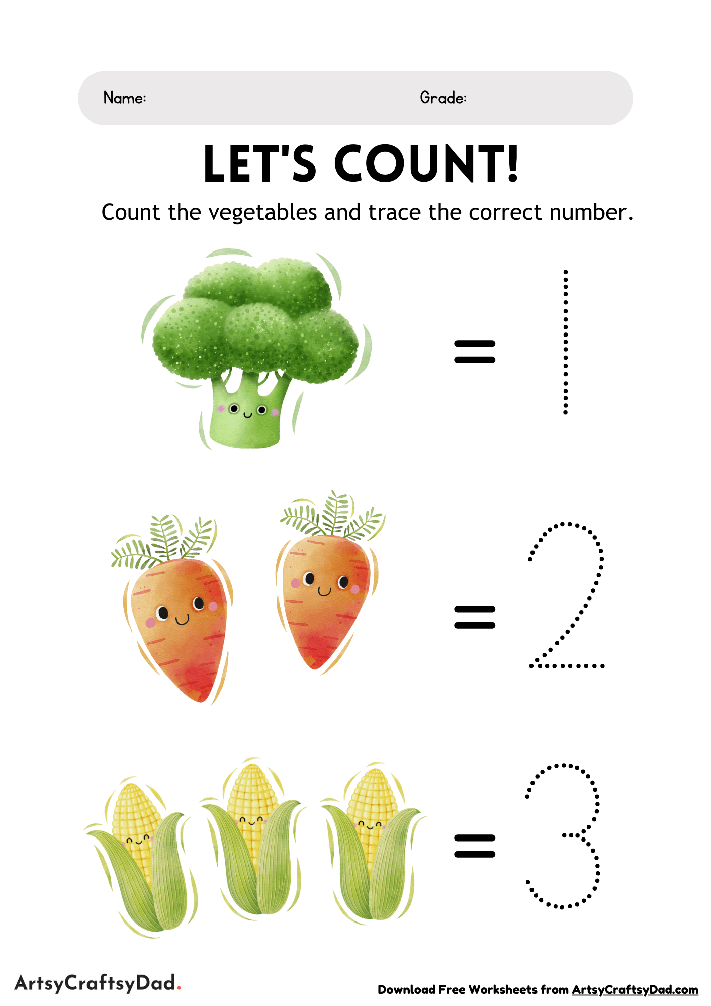 Learn Counting with Vegetables Worksheets